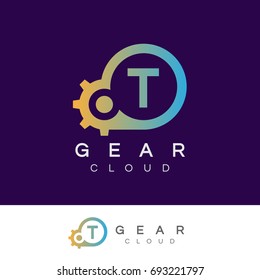 gear cloud initial Letter T Logo design