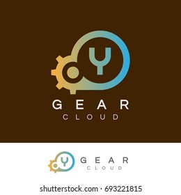 gear cloud initial Letter Y Logo design