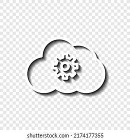 Gear, cloud simple icon vector. Flat design. White with shadow on transparent grid.ai