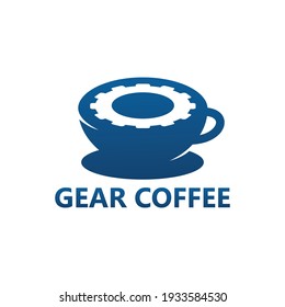 Diseño del logotipo de la taza de café de engranaje