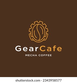 Gear coffee with line art style logo design template flat vector