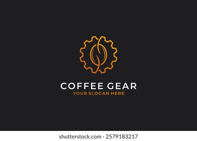 gear coffee logo, combination of a coffee and gear or cog in monoline style.