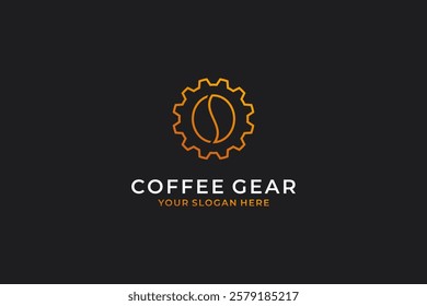 gear coffee logo, combination of a coffee and gear or cog in monoline style.
