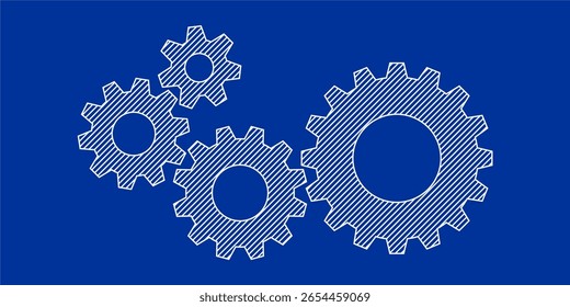 Gear cog blueprint sketch vector, illustrating mechanical design and engineering concepts. Ideal for industrial, technical, or innovation themes, showing precision and intricate workings.