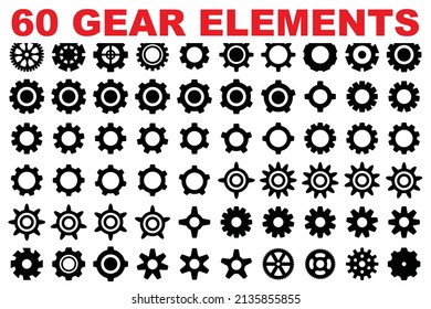 Gear, cog, cogwheel, gearwheel icon. Config settings symbol, gears sign, sprocket silhouettes, spoke graphic elements, cogwheels, gearwheels, wheel vector illustration set