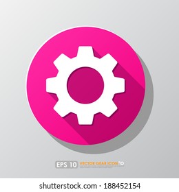Gear or cog icon in colorful pink circle - mobile & web icon