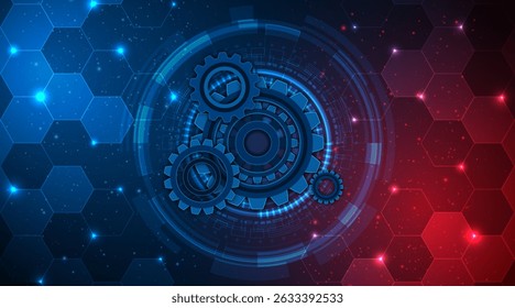 Gear or cog icon with digital technology circuit board. Engineering technology concept.
