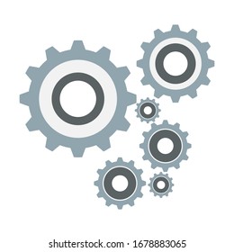 Gear and cog icon in white background. Gear and cogs icon. Gear logo in vector format. Gear mechanism illustration. Gears icon as a teamwork symbol. This icon consists of 6 gears.