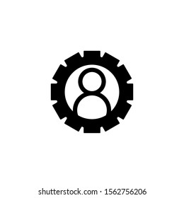 Gear or cog logo template with human user icon in flat design illustration