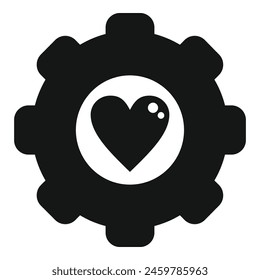Gear cog love heart icon simple vector. Machine industry. Passion cogwheel