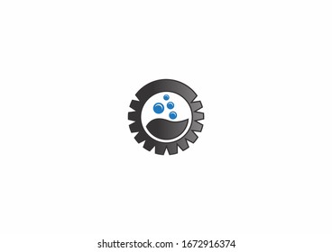 gear cog with oil shape vector logo design. Oil control logo concept