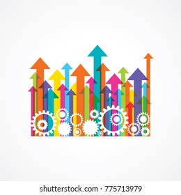 gear or cog wheel with colorful arrows stock vector