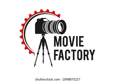 Gear Cog Wheel Factory Cameraman For Film Movie Cinema Production Studio Logo Design