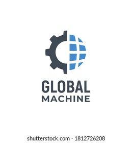 Diseño del logotipo Gear Cog con Globe for Global Industrial Technology Machine
