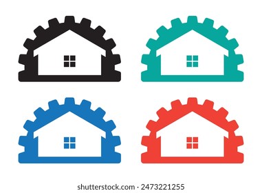 Gear cog wheel with house inside icon