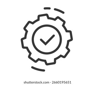 Icono giratorio de la rueda dentada del engranaje como Vector de reparación completo gráfico de contorno de carrera de línea de mantenimiento, rueda dentada con marca de verificación como logotipo de tecnología de éxito pictograma símbolo de signo delgado lineal