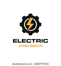 Gear cog wheel with thunder bolt electric logo design	
