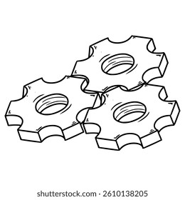 gear cogs illustration hand drawn outline vector