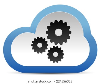 Gear, Cogwheel Composition In Cloud. Maintance, Development. Cloud Technology. Vector Icon.