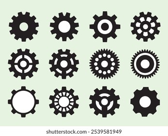 Gear or Cogwheel icon set. Cogwheel silhouette. Gear icon line, thin, vector, set, icons, design. Setting icon. Cogwheel mega collection. Cog or Gearwheel vector illustration 