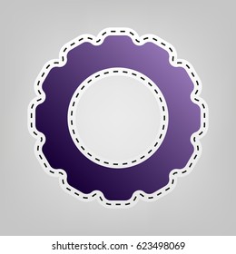 Gear or cogwheel icon. Vector. Violet icon with outline for cutting out at gray background.