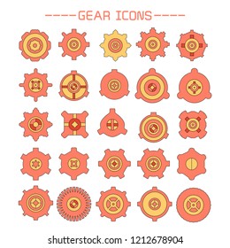 gear and cogwheel icons set, orange and yellow color theme