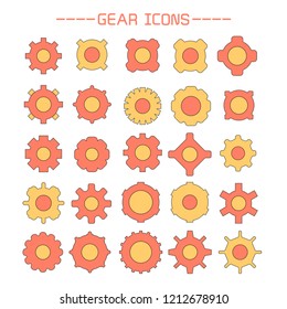 gear and cogwheel icons set, orange and yellow color theme