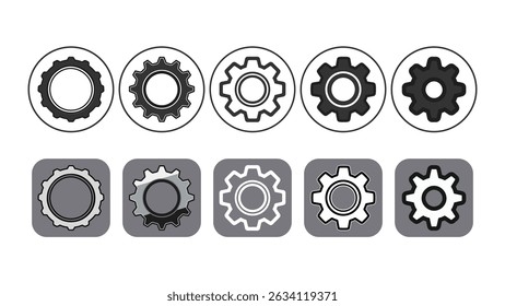 Gear And Cogwheel Icons For UI Apps Industrial And Mechanical Engineering