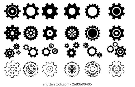 Conjunto de Vectores de iconos de engranajes y ruedas dentadas, símbolos de ingeniería mecánica