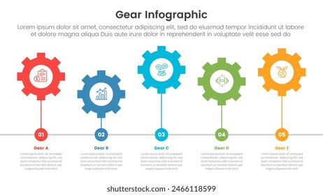 gear cogwheel infographic template banner with horizontal timeline circle point with 5 point list information for slide presentation vector