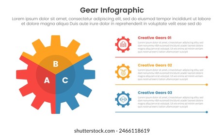 Zahnrad Infografik Vorlage Banner mit großer Form Scheibentrennung und Linienunterbeschreibung mit 3-Punkt-Listen-Informationen für Slide-Präsentation Vektorgrafik