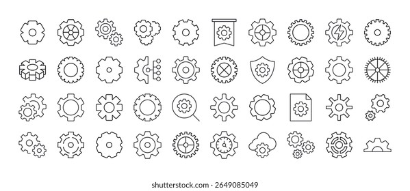 Gear and Cogwheel Line Icon Bundle. Outline Signs for Graphic and Web Design, Apps, Adverts, Various Cards