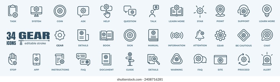 Gear and cogwheel line icons set, isolated on white, vector outline illustration, symbol logo design style