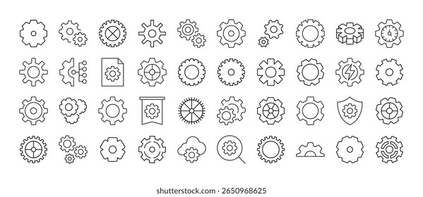 Gear and Cogwheel Modern Outline Style Icons for Design, Cards, Apps, Social Networks 