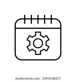 Gear or Cogwheel on Calendar Vector Line Sign for Advertisement. Suitable for books, stores, shops. Editable stroke in minimalistic outline style. Symbol for design 