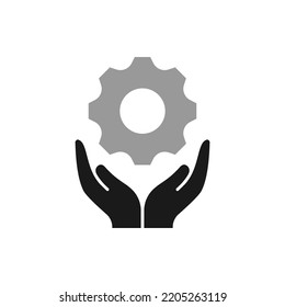 Gear or cogwheel on hand icon flat style isolated on white background. Vector illustration