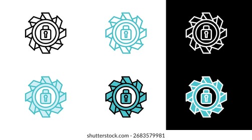 Rueda dentada con icono de candado para la seguridad del sistema en línea y estilo de relleno