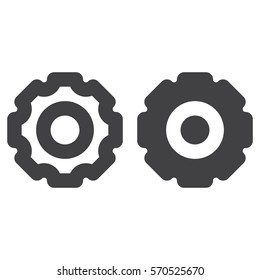 Gear, cogwheel thick line and solid icon, outline and filled vector sign, linear and full pictogram isolated on white. Settings symbol, logo illustration
