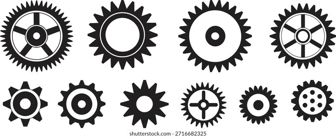 Juego de Vectores de engranajes y ruedas dentadas: piezas mecánicas, iconos de máquinas y Elementos de Industrial