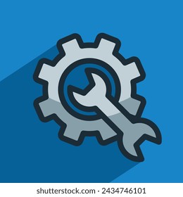 gear or cogwheel and wrench icon, linear, vector illustration 