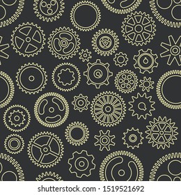 Gear cogwheels dark background. Vector seamless pattern