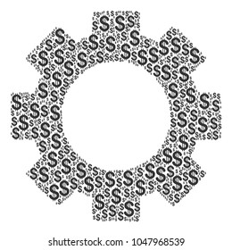 Gear collage of american dollars. Vector dollar icons are organized into gear composition.
