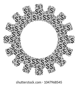 Gear collage of american dollars. Vector dollar icons are combined into gear mosaic.