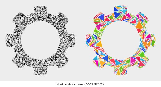Gear collage icon of triangle elements which have various sizes and shapes and colors. Geometric abstract vector design concept of gear.