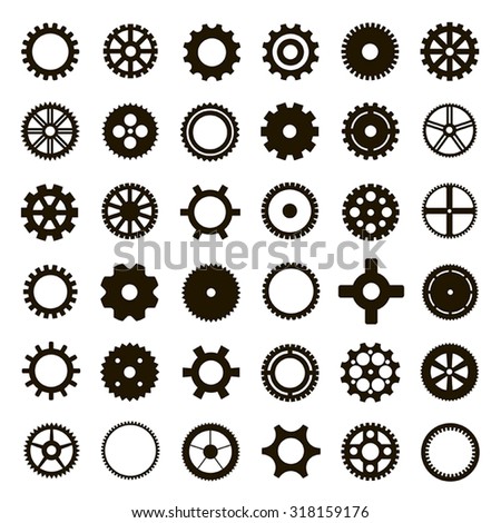 Gear collection black machine gear on a white background: wheel cogwheel vector, set of gear wheels, collection of vector gear