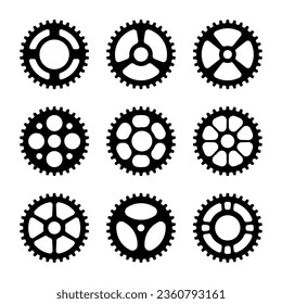 Colección de engranajes. Vector de volante, juego de ruedas de engranajes.