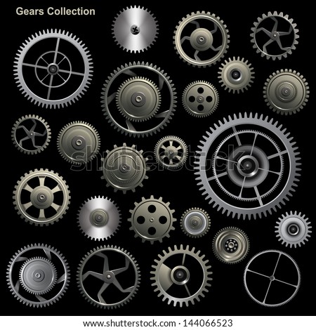 Gear collection machine collection of vector cogwheel and gears