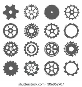 gear collection machine gear (wheel cogwheel vector, set of gear wheels, collection of vector gear). Can be the app button for web. 16 gear picture, can be used for your gear application 