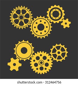 gear collection machine gear (wheel cogwheel vector, set of gear wheels, collection of vector gear). Can be the app button for web.in yellow and black color