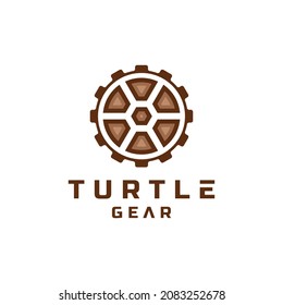 Gear combination with turtle body in white background, template vector logo design
